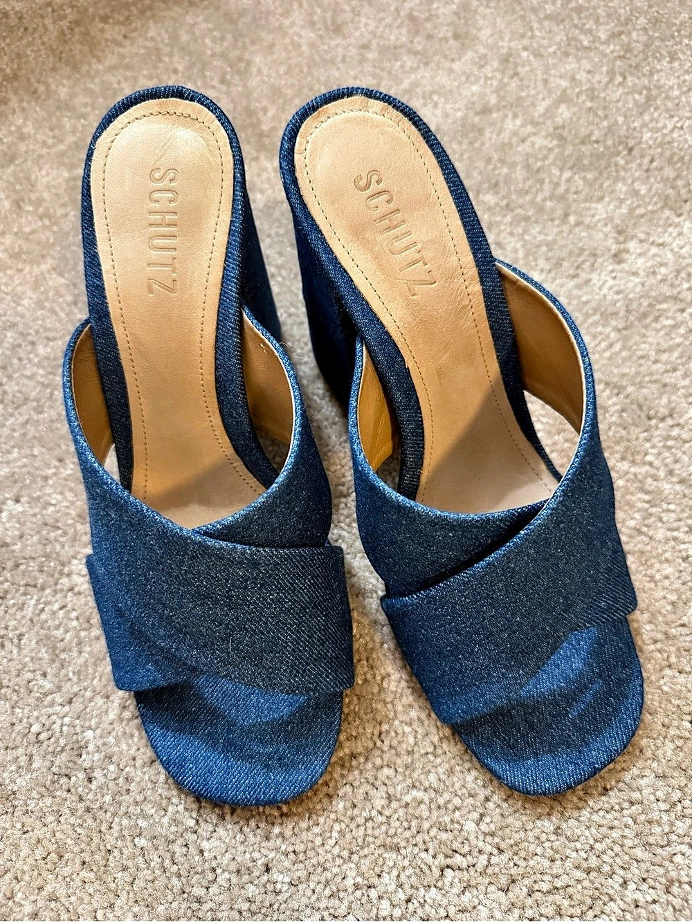 Schutz Callie Blue Denim Block Heel Sandal Blue US 8 - Picture 4 of 8
